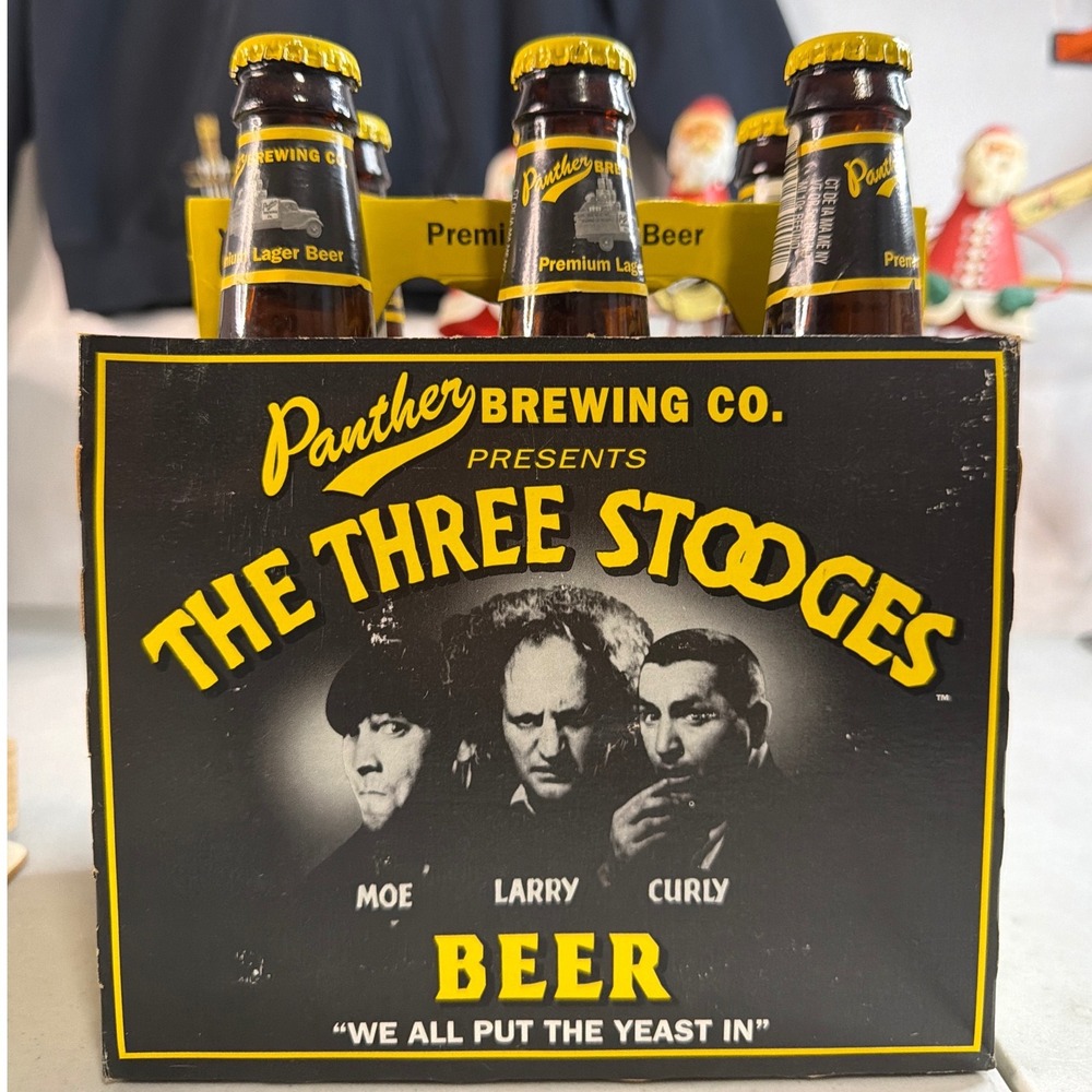 1998 Vintage Panther Brewing Co The Three Stooges Beer Bottles 6-Pack Brown Good